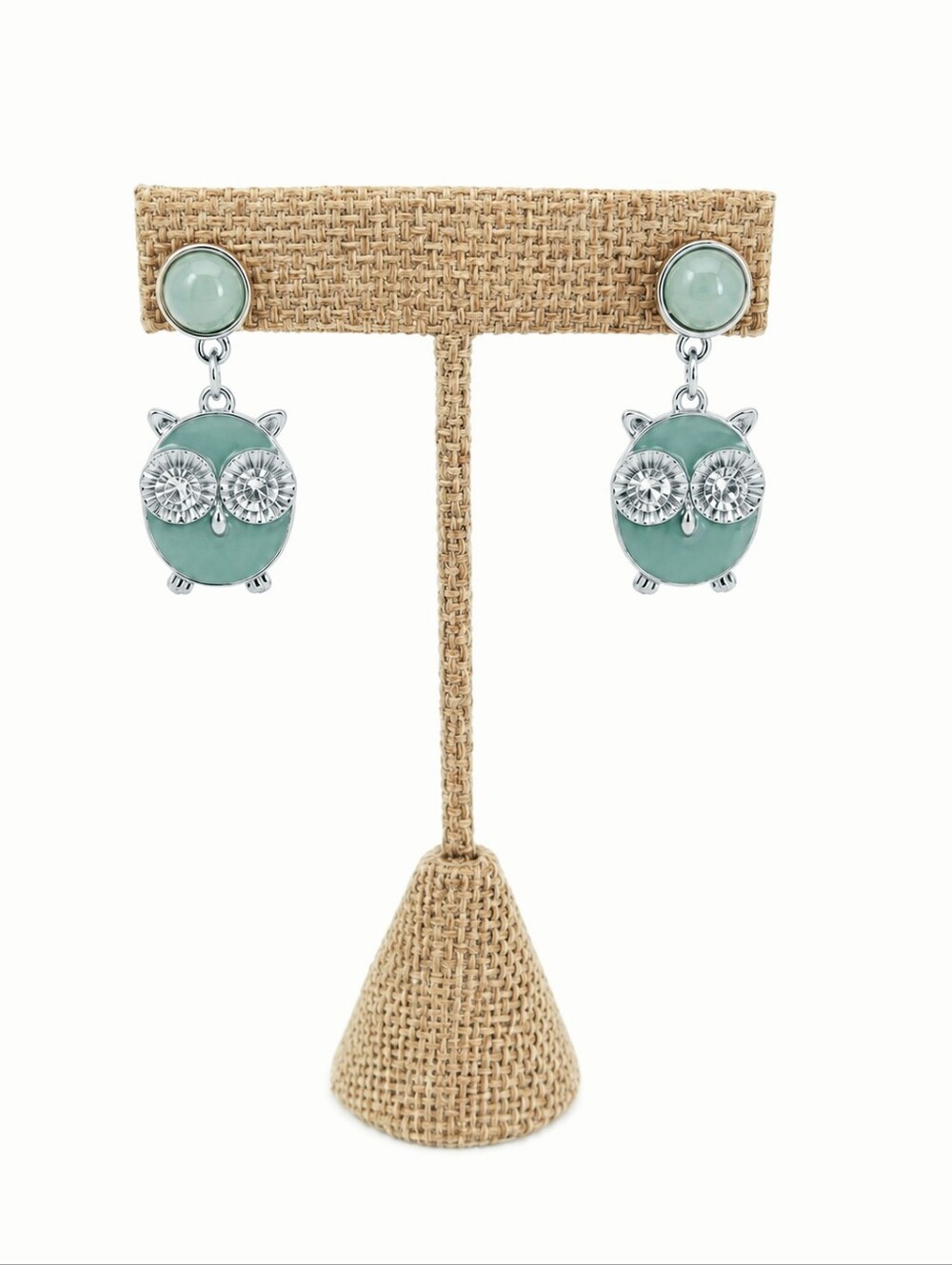 Teal Owl Drop Earrings with Sparkly Eyes, NWOT